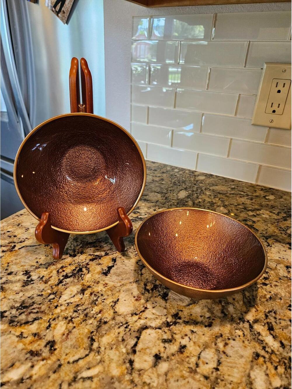 Lacquer Rice/Salad Bowls Bronze Copper Finish - Set of 2 - 6"